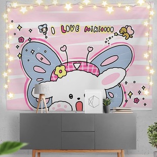 新款 ins手绘小菜mikko卡通可爱背景布学生宿舍卧室床头装饰布