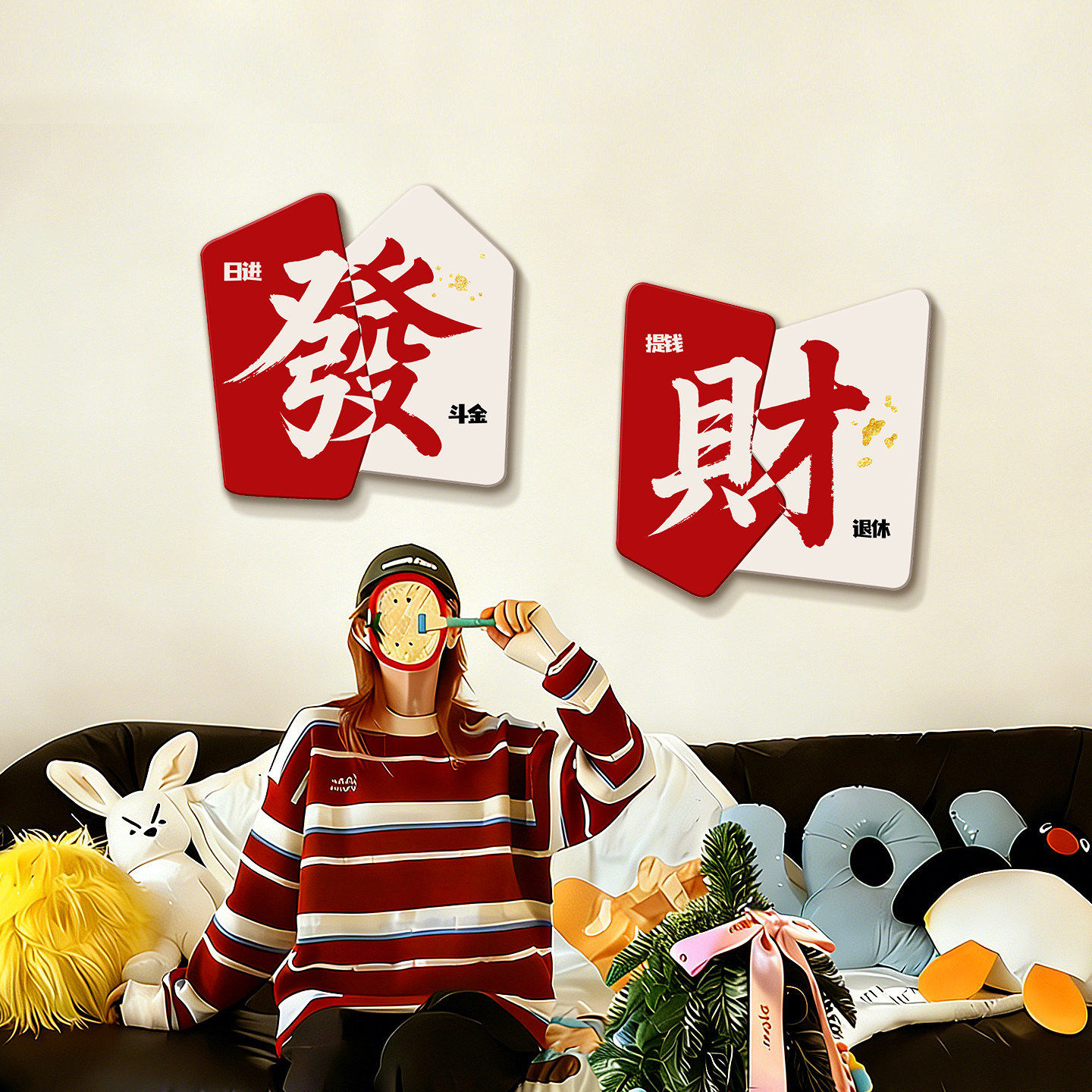 发财寓意好新年创意客厅装饰画2026新款喜庆氛围布置沙发背景墙画,家居饰品,氛围画/灯画,淘宝优惠券,粉丝福利购,淘宝优惠卷