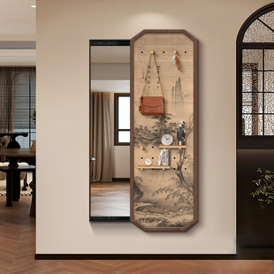 宋代美学全身镜高级感玄关山水画推拉镜隐身镜洞洞板挂衣钩试衣镜