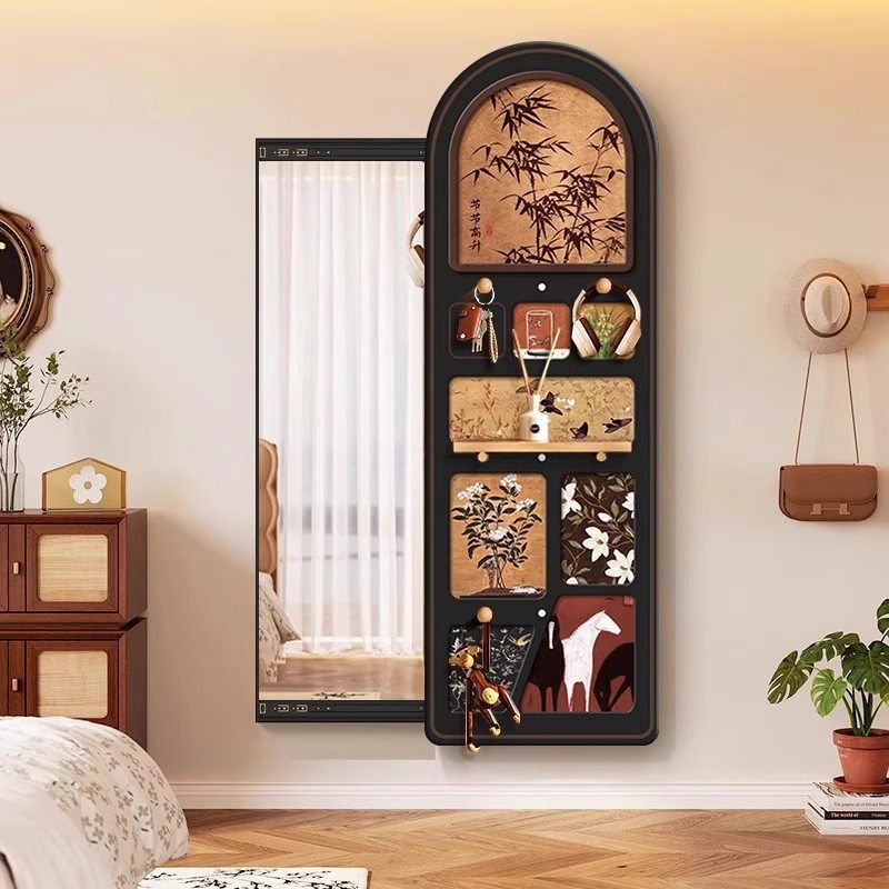 中古风入户玄关洞洞板置物架镜子卧室穿衣镜可推拉隐藏式推拉镜,住宅家具,抽拉镜,淘宝优惠券,粉丝福利购,淘宝优惠卷