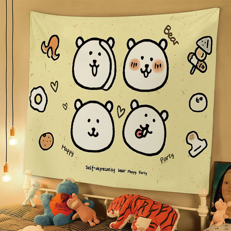 日系自嘲熊卡通可爱挂布学生宿舍卧室墙面装饰氛围感背景布挂毯,居家布艺,挂毯/壁毯,淘宝优惠券,粉丝福利购,淘宝优惠卷