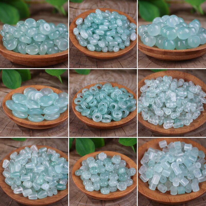 高冰种晴水翡翠色小配件合集玉石珠子散珠算盘珠米珠diy手串配饰图片