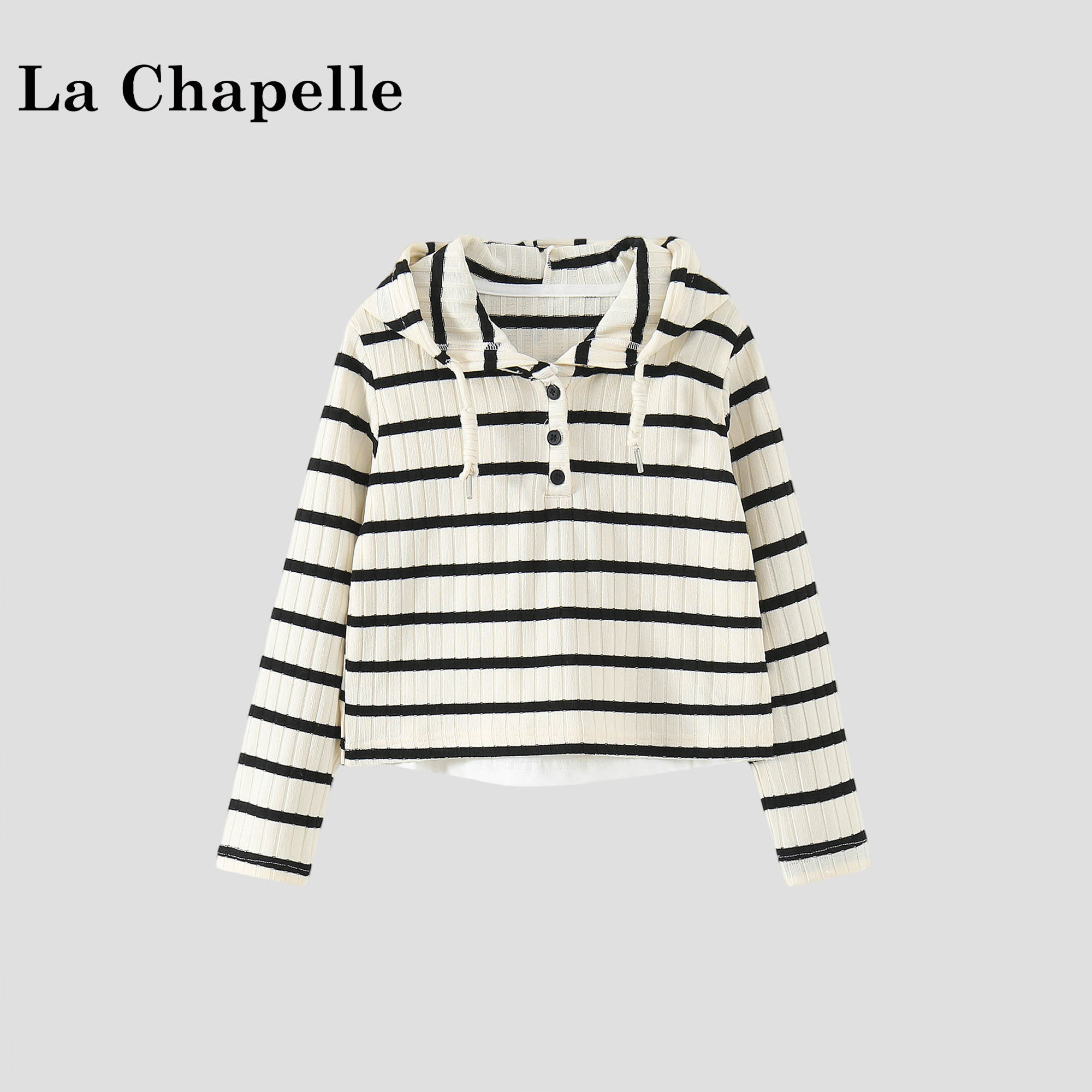 拉夏贝尔女童连帽卫衣2026新款洋气儿童春装女孩条纹打底衫上衣潮