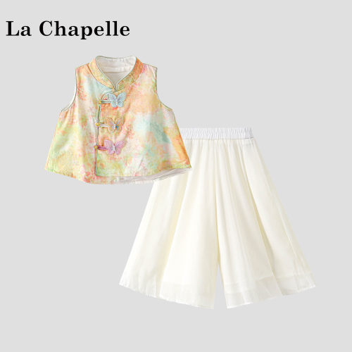 La Chapelle【拉夏贝尔】夏季时尚国风女童蝴蝶上衣两件套LD2975
