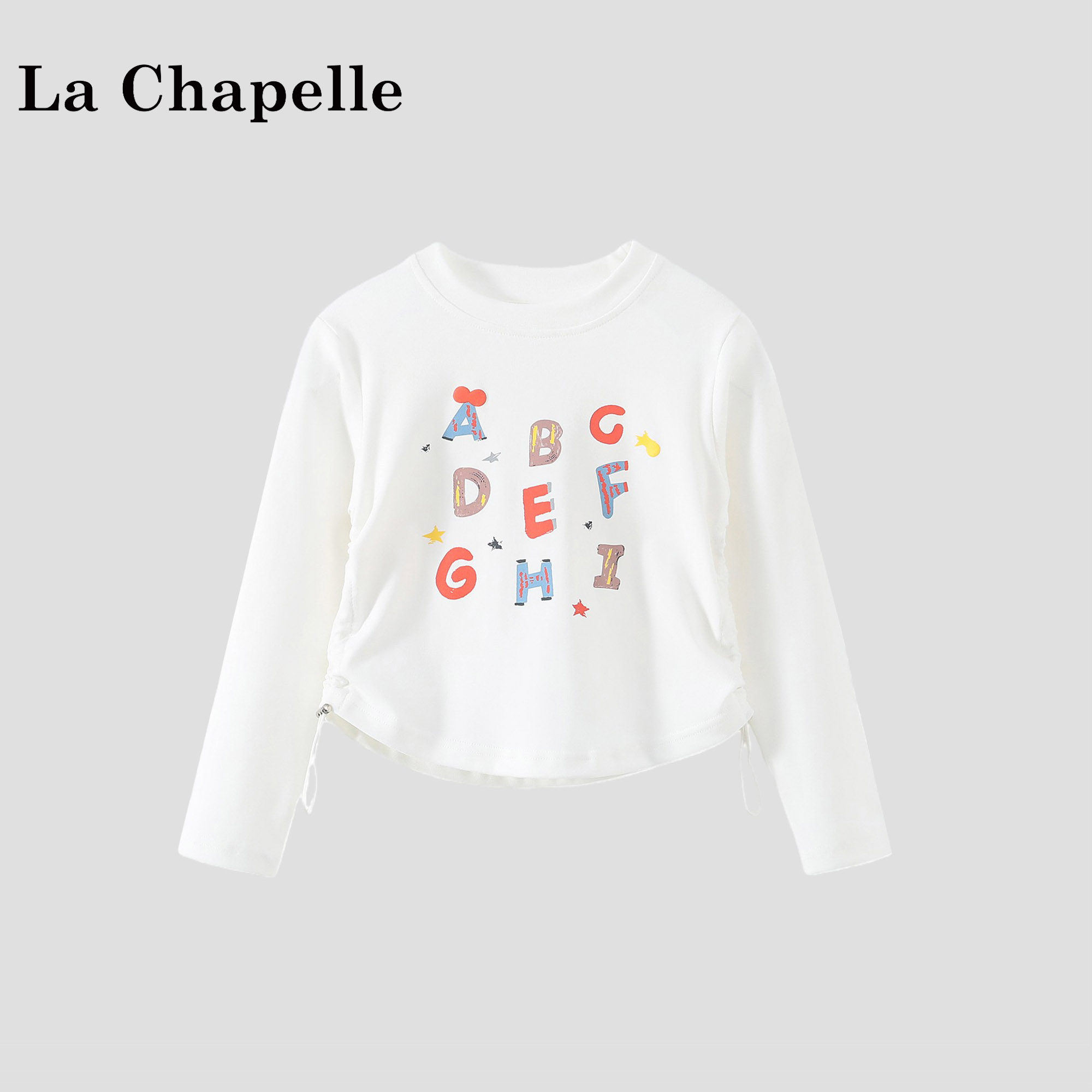 拉夏贝尔女童春装长袖T恤2026新款儿童洋气字母印花打底休闲上衣