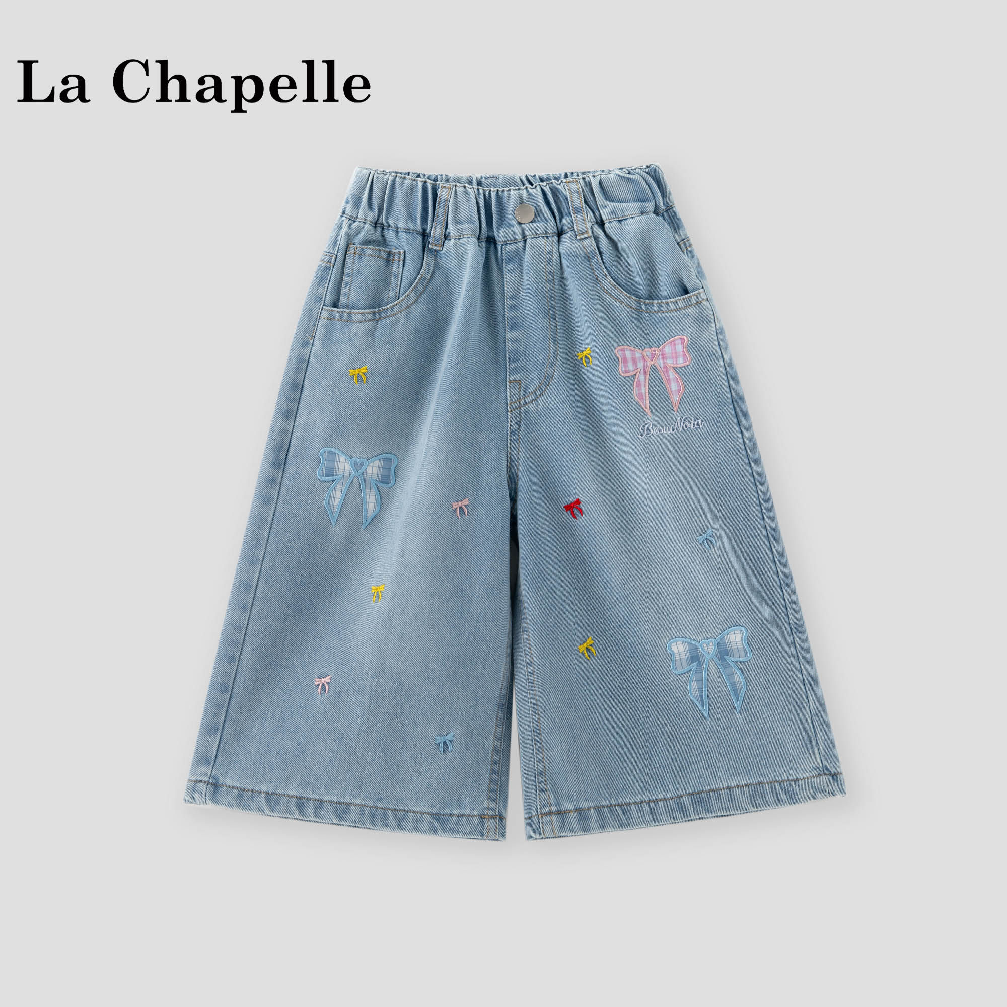 拉夏贝尔女童刺绣牛仔短裤夏季