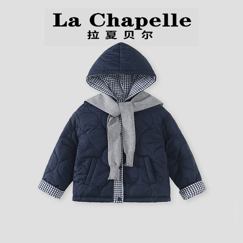 拉夏贝尔女童连帽保暖棉服外套冬