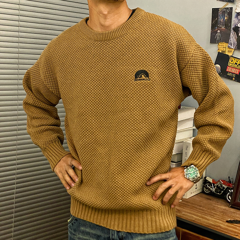 套头毛线圆领编织上衣