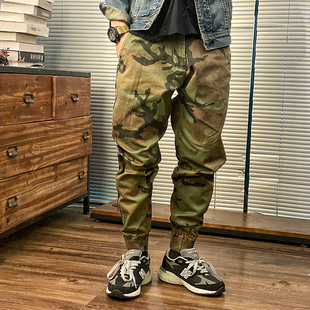 潮流男士街头 迷彩青年小脚长裤 工装男款束脚缩口裤子 街头说唱