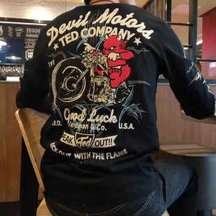 石头家骑行新款 圆领霸气日系 恶魔机车长袖T恤潮流 男春夏纯棉