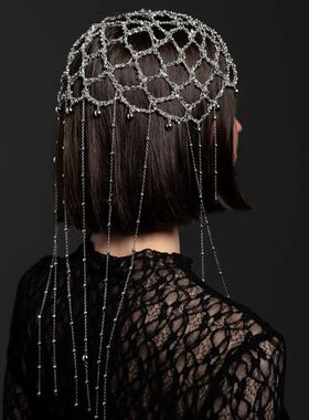 外贸热销流苏发链女复古编织网兜头饰舞台表演派对发饰hair chain