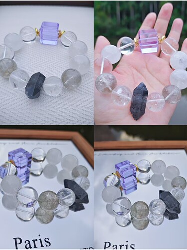 天然白水晶手链女梦幻光工紫水晶手串能量配饰多宝手串白水晶多宝