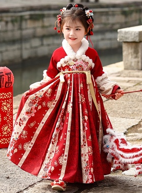 拜年服女童汉服冬季儿童新年唐装2025新款国风冬装加厚喜庆过年服