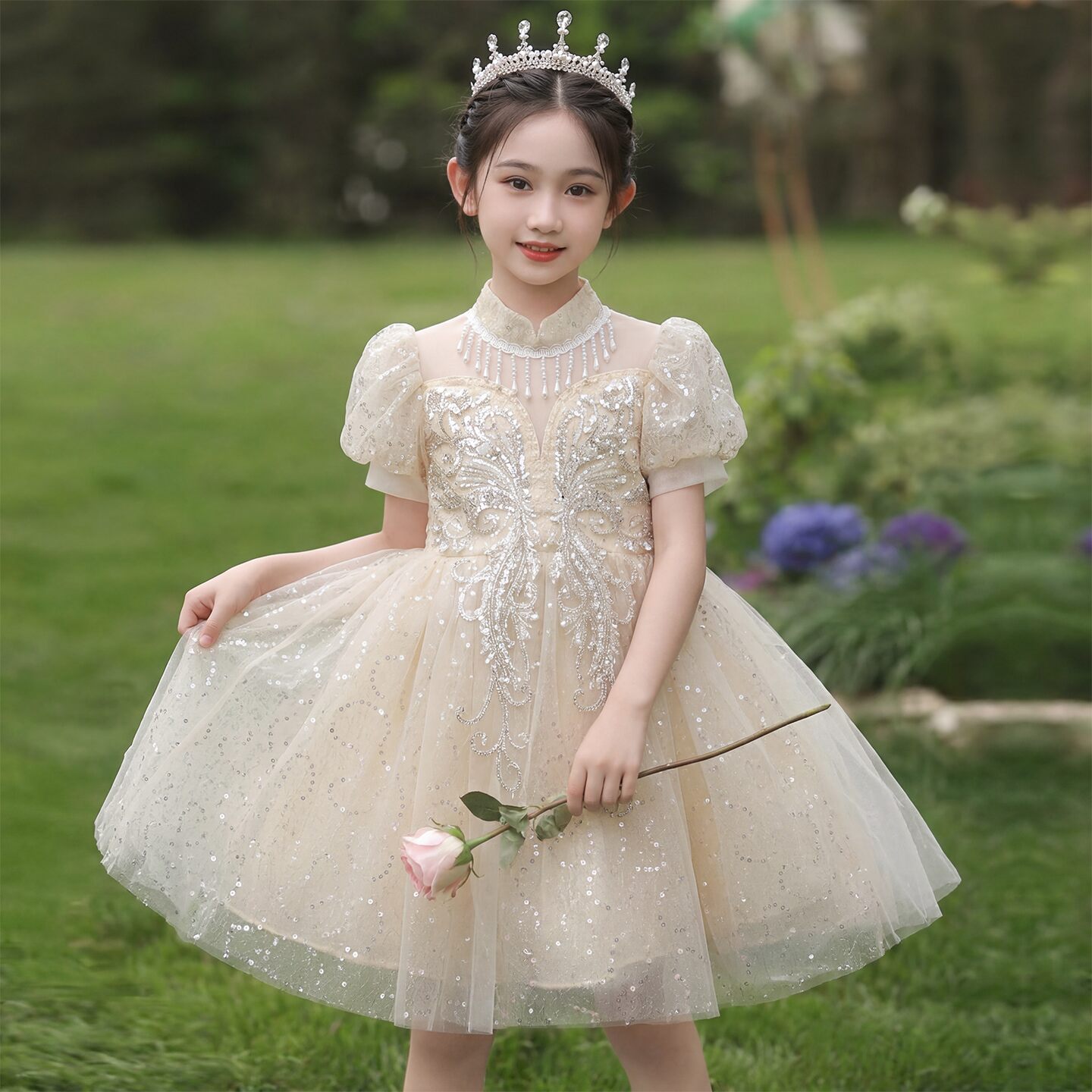 女童公主裙高端礼服花童婚礼小女孩生日儿童主持人钢琴演奏演出服