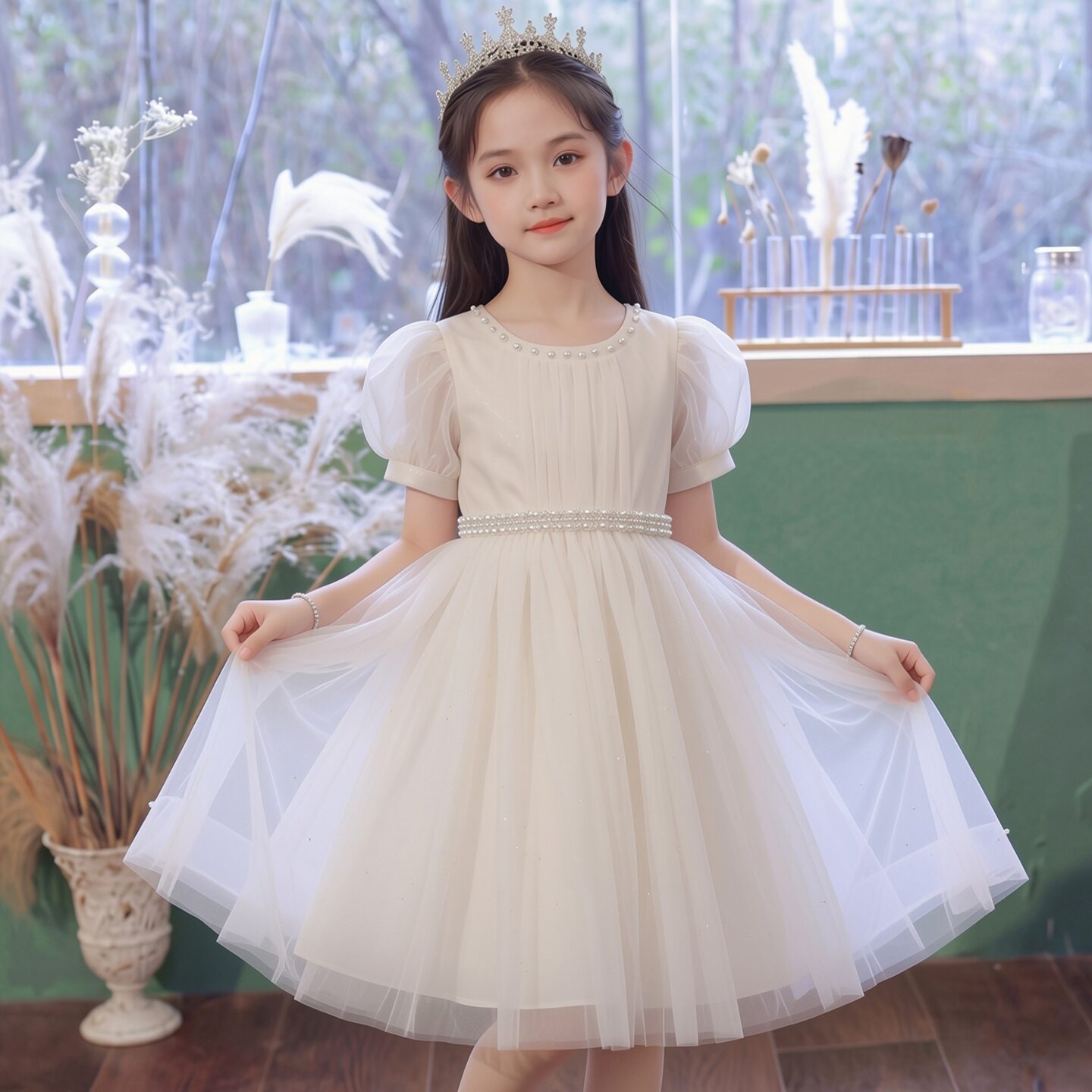 女童公主裙夏季2026新款儿童连衣裙花童礼服小女孩生日网纱蓬蓬裙