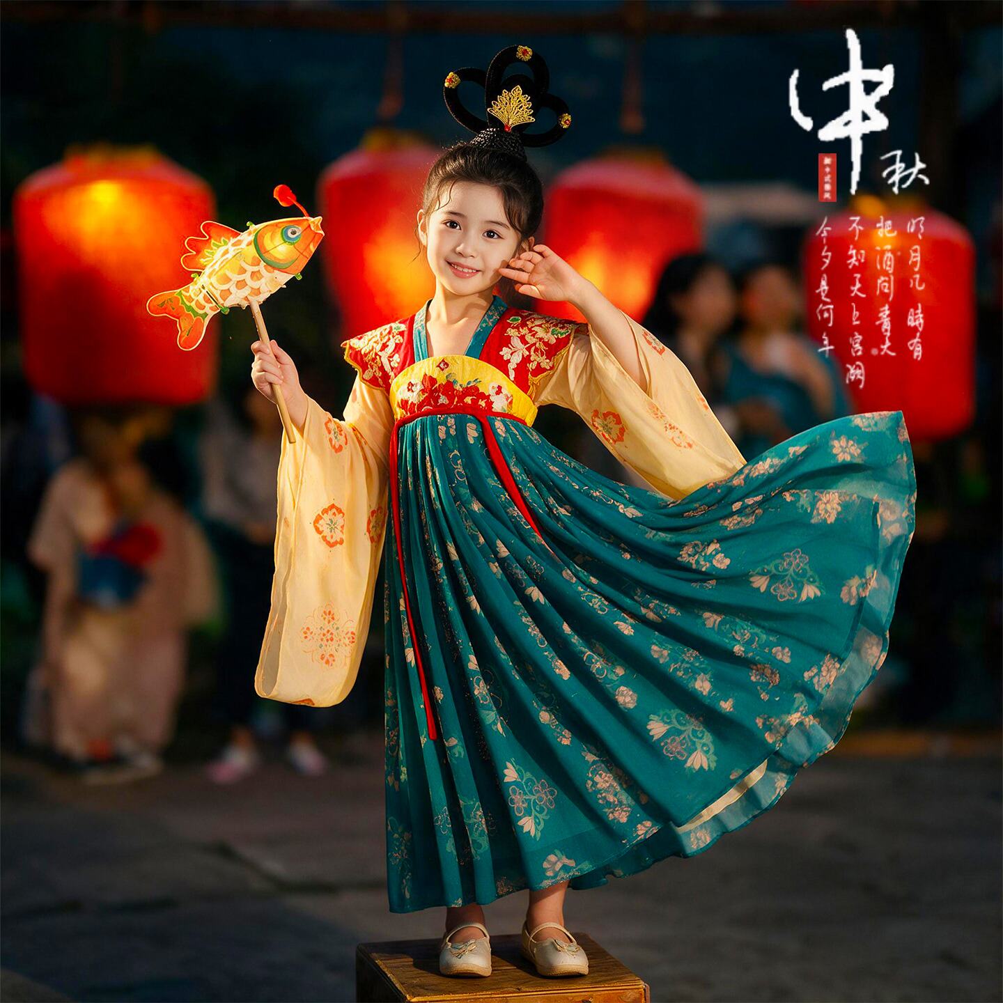 汉服女童中秋2026新款儿童超仙古风连衣裙女宝敦煌飞天古装表演服