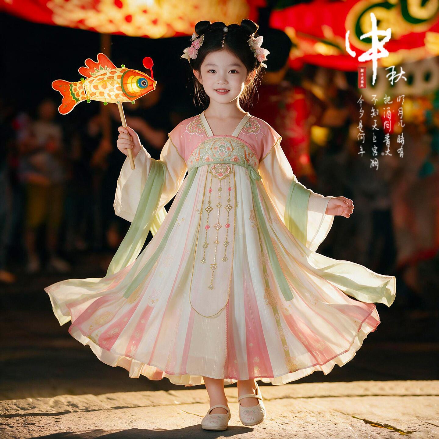 汉服女童中秋节服装2026新款儿童国风连衣裙女孩古风仙气公主襦裙