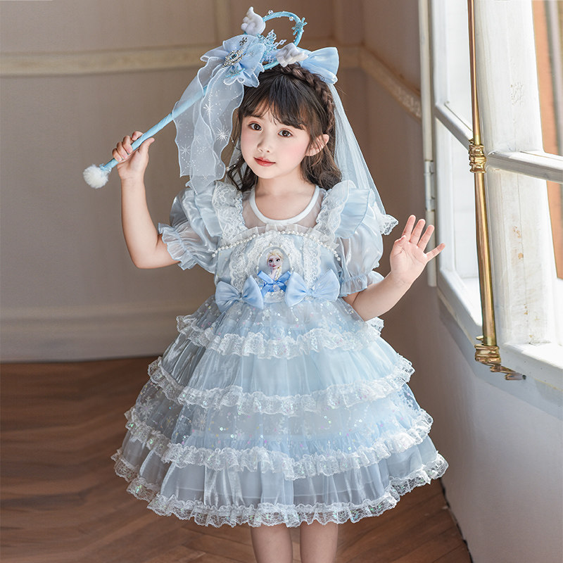 艾莎公主裙子女童夏季2026新款洛丽塔儿童冰雪奇缘女孩爱莎连衣裙