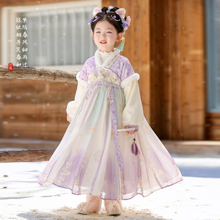汉服女童2026冬季新款儿童国风仙气加绒公主连衣裙小女孩古风襦裙