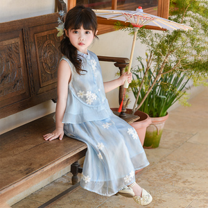 汉服女童夏季2025新款儿童唐装中式旗袍国风女孩日常可穿古风套装