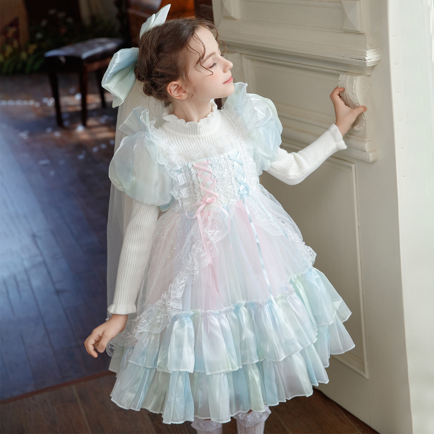 女童连衣裙2025新款洋气儿童生日礼服裙小女孩公主裙秋冬毛衣裙子