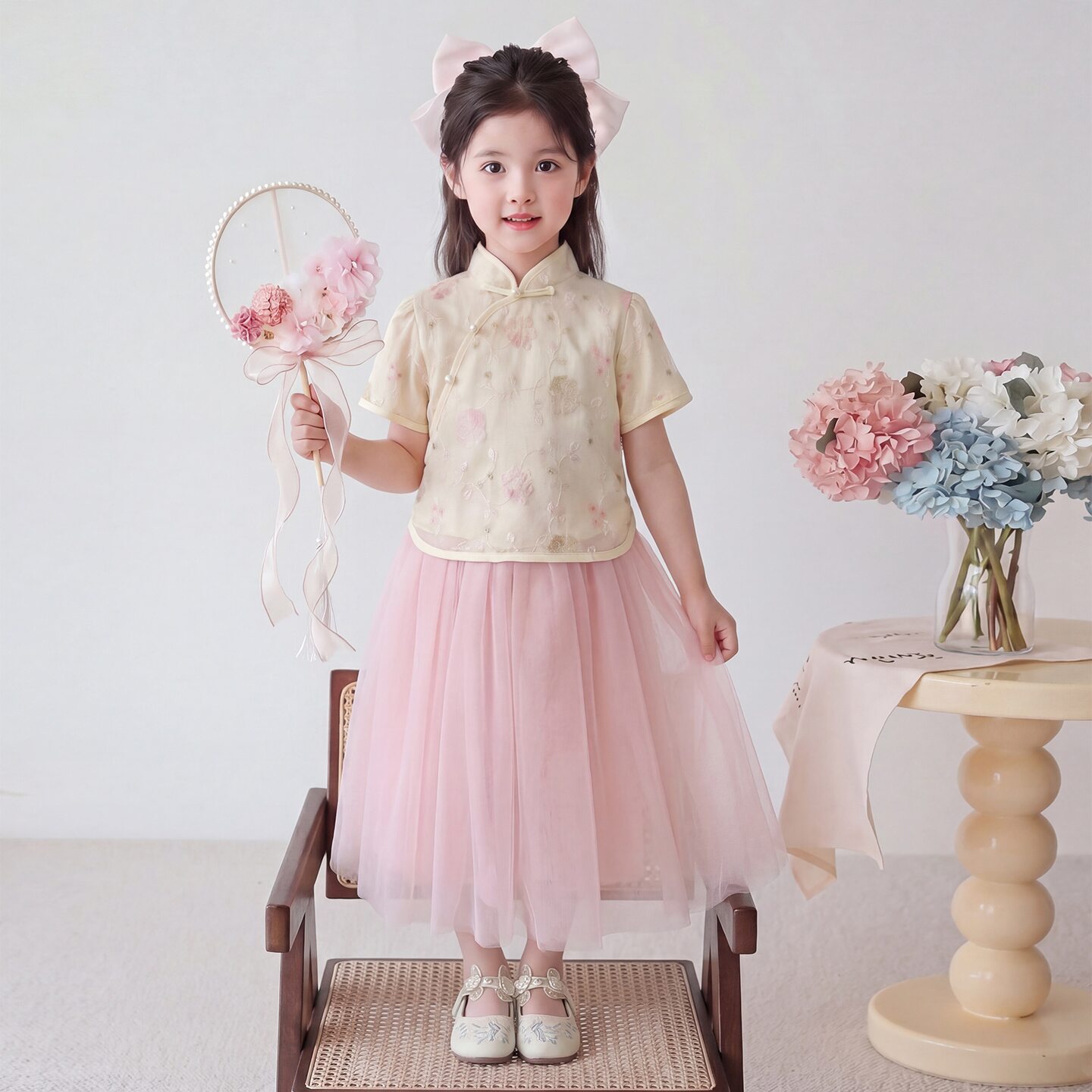 女童汉服套装夏季2026新款儿童国风两件套小女孩旗袍新中式公主裙