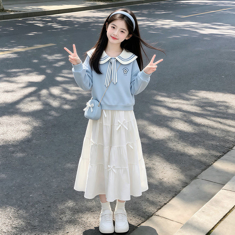 女童秋季连衣裙2026新款大童早秋学院风穿搭初中生套装裙子两件套图片