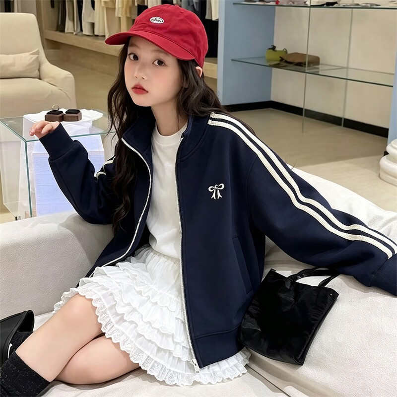 女童外套秋装2026新款儿童秋季中大童独特漂亮运动卫衣女孩棒球服