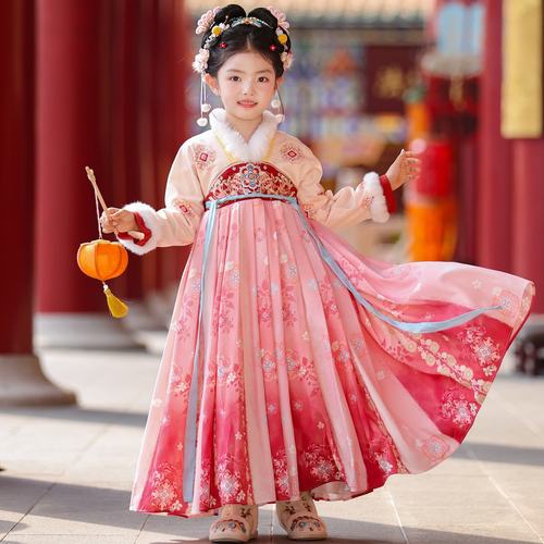 汉服女童秋冬2025新款儿童冬装国风加绒连衣裙小女孩冬季古装裙子
