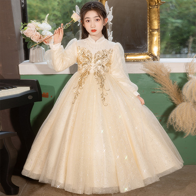 女童晚礼服秋冬2025新款高端小女孩花童公主裙主持人儿童钢琴演奏