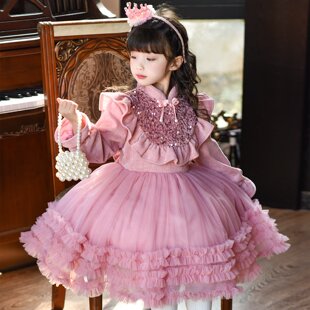 女童连衣裙冬装2026新款儿童蓬蓬网纱公主裙冬季加绒女孩生日裙子