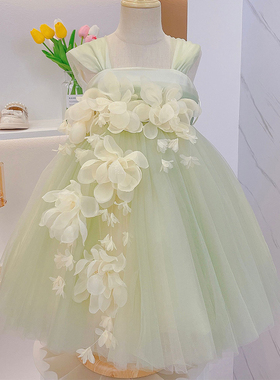 夏装儿童公主裙宝宝夏季洋气连衣裙女童生日礼服绿色女孩蓬蓬裙子