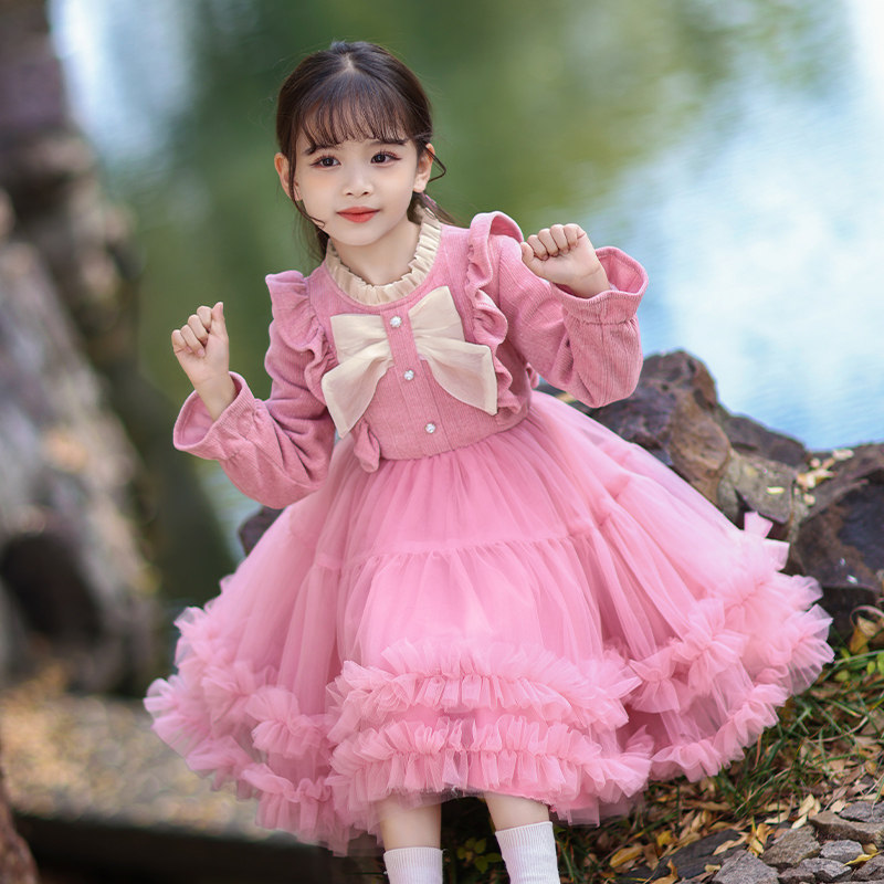 女童公主裙春秋2026新款洋气小女孩蓬蓬网纱裙子秋装儿童装连衣裙