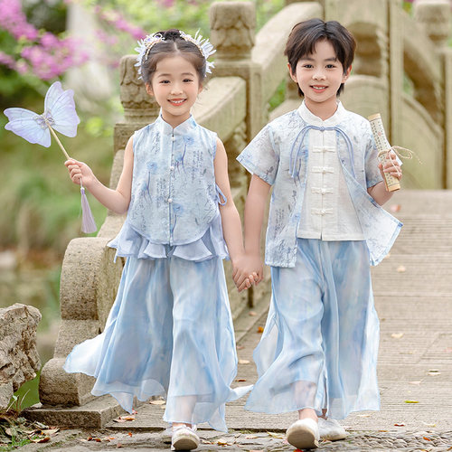 儿童汉服男童夏季古装女童日常可穿中式国风唐装小学生六一演出服