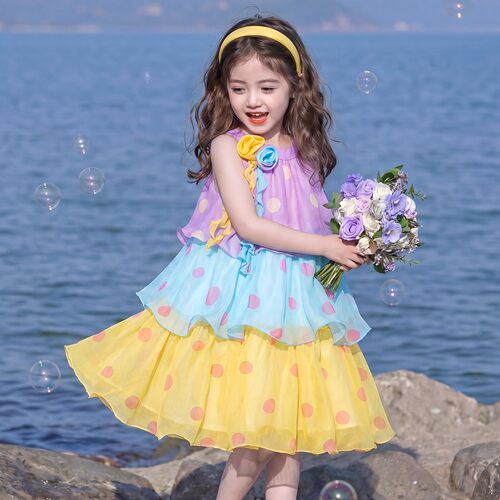 女童连衣裙夏季多巴胺2026新款儿童波点吊带沙滩裙子小女孩公主裙