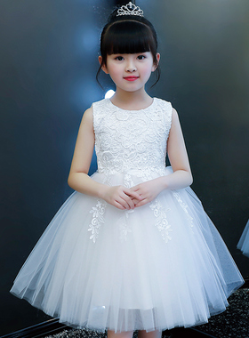 女童公主裙儿童2026新款夏季女孩小主持人礼服蓬蓬纱裙白色演出服