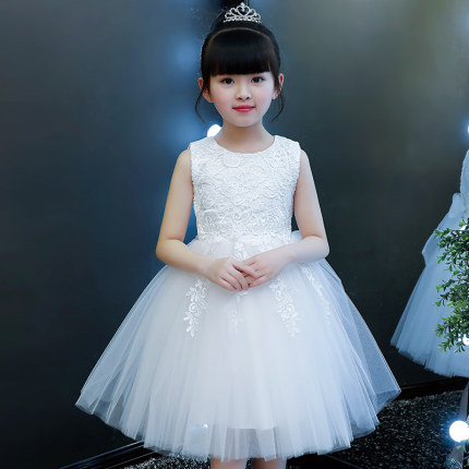女童公主裙儿童2026新款夏季女孩小主持人礼服蓬蓬纱裙白色演出服
