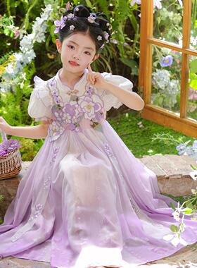 汉服女童夏季2026新款古风连衣裙小女孩国风唐装儿童紫色古装裙子