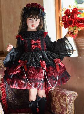 万圣节儿童服装女童洛丽塔公主裙吸血鬼cos服小女孩生日礼服裙子