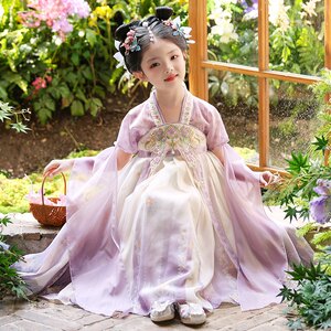 妮莎倍儿童装汉服女童夏季儿童古风超仙古装2025新款中国风唐装女孩公主连衣裙