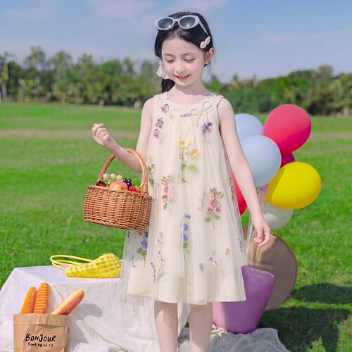女童裙子夏季2026新款小女孩公主裙夏装背心裙洋气儿童碎花连衣裙