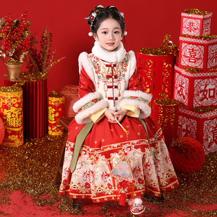 女童拜年服冬季2026新款儿童连衣裙秋冬新年战袍过年衣服裙子冬装