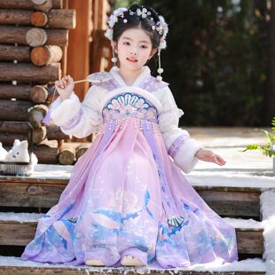 汉服女童2026新款冬装儿童中国风连衣裙古风加绒冬季女孩古装裙子