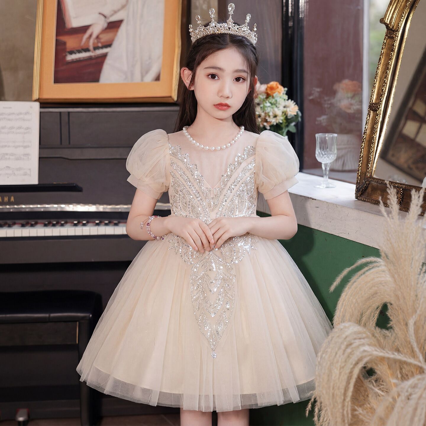 儿童礼服公主裙女童2026新款高端钢琴演奏演出服小女孩生日蓬蓬纱
