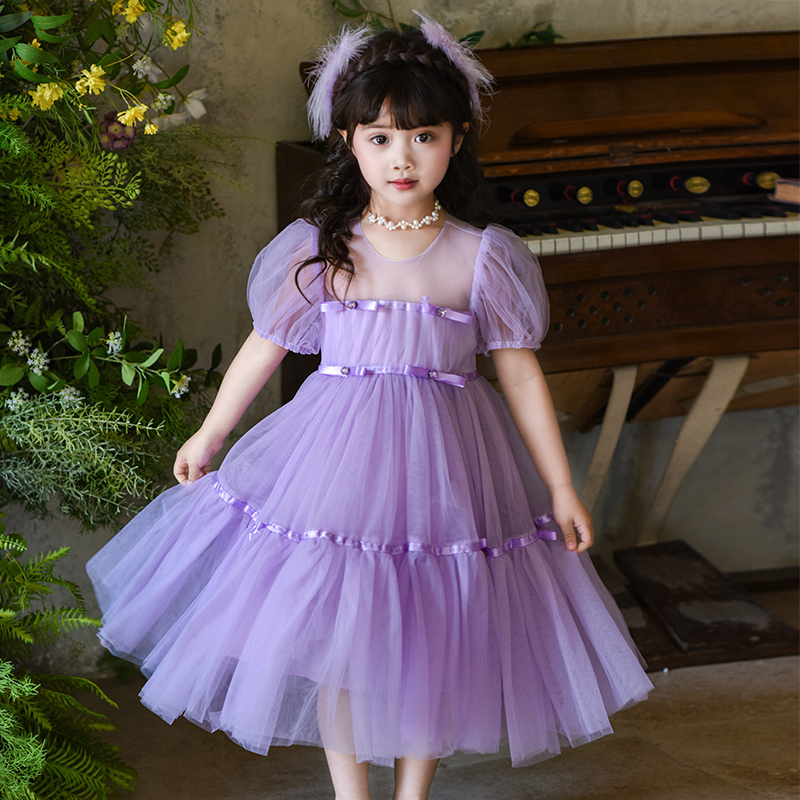 公主裙女童夏季2025新款女孩裙子蓬蓬纱裙儿童生日礼服紫色连衣裙