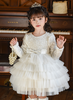 女童公主裙礼服2025新款洋气冬装花童婚礼女孩连衣裙儿童生日裙子
