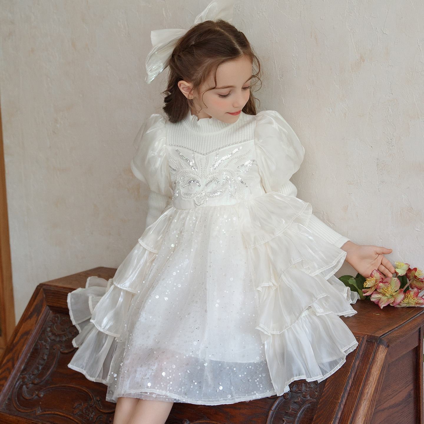 女童毛衣连衣裙2026新款洋气儿童生日礼服裙小女孩公主裙秋冬裙子