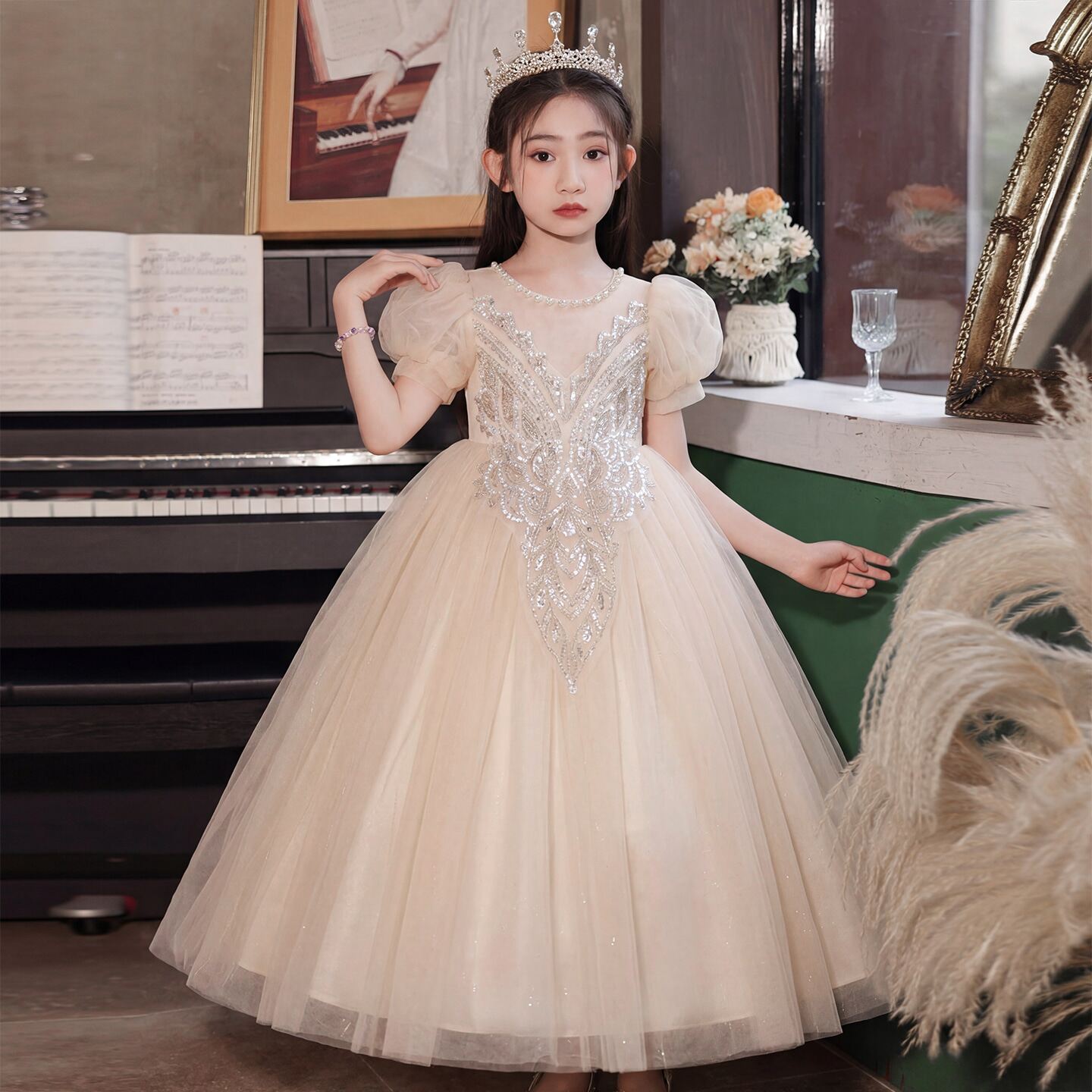 儿童礼服公主裙高端花童婚礼小女孩主持人生日女童钢琴演奏演出服