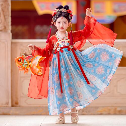 汉服女童中秋节国风穿搭2026新款儿童古风公主裙超仙女孩长袖古装