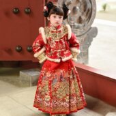女孩国风新年装 女童汉服新中式 2026新款 冬装 拜年服 儿童马面裙套装